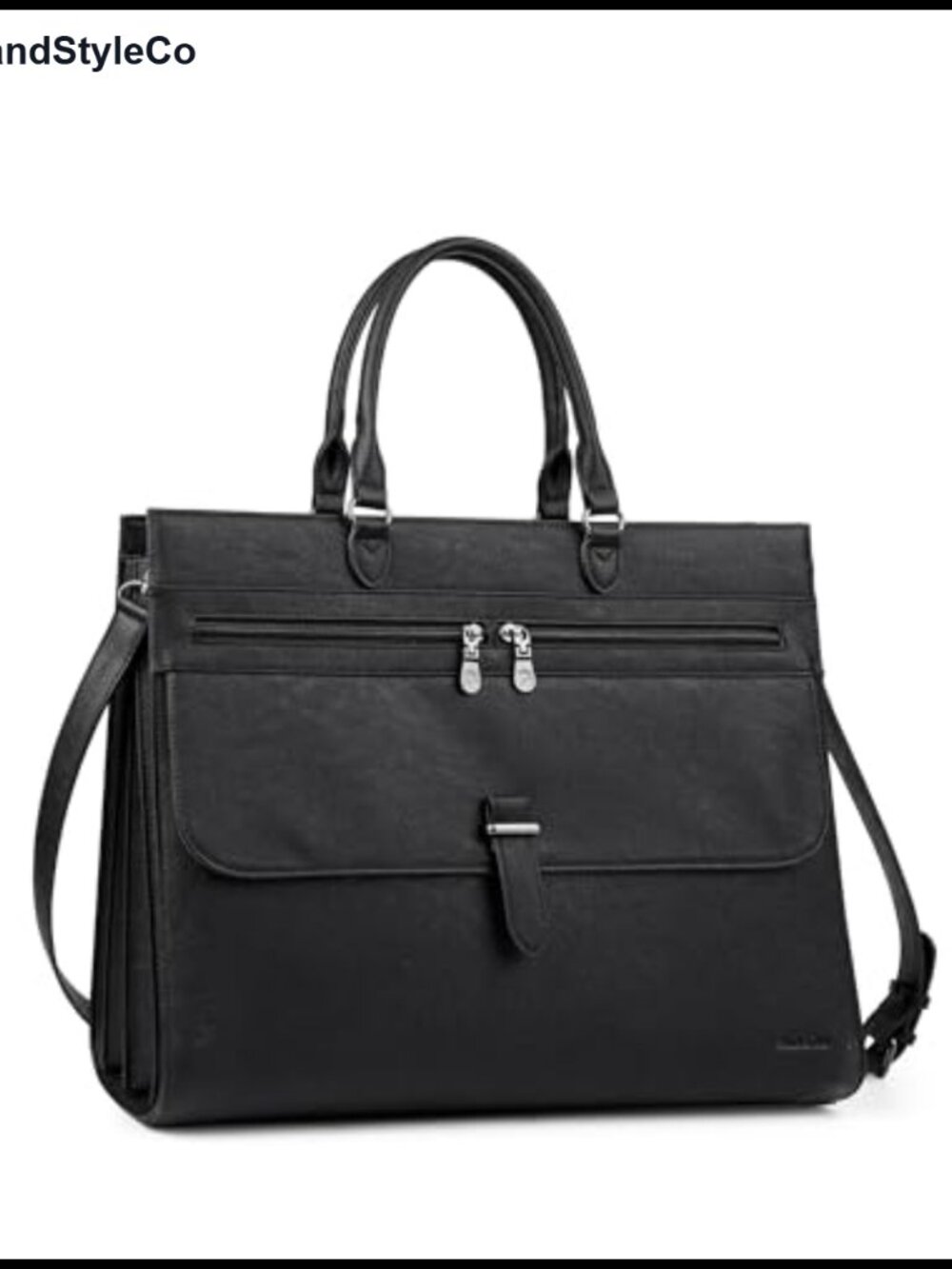Faux Leather Briefcase Tote with Padded Laptop Compartment for Work Commute